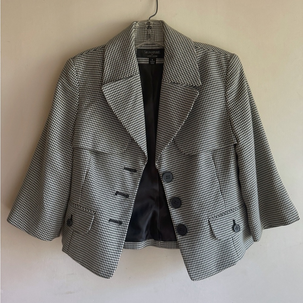 Larry Levine Black and White Checkered Blazer